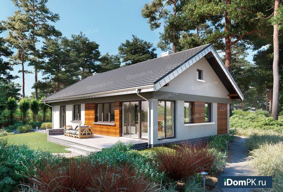 Одноэтажный финский дом с двускатной крышей