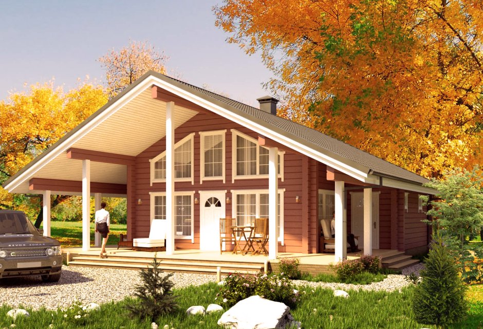 Одноэтажный дом 10х10 с двускатной крышей