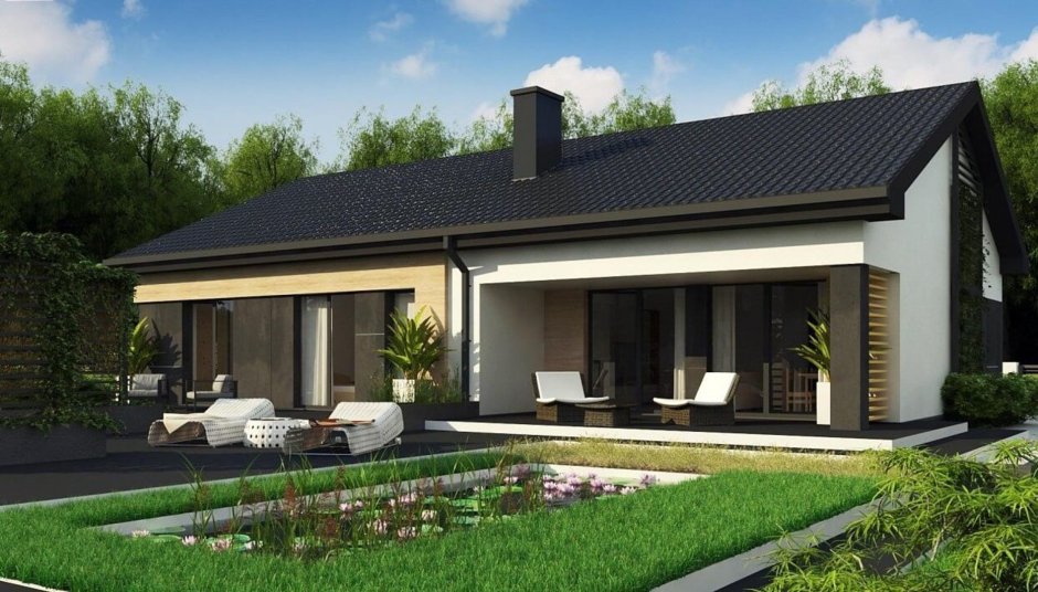 Дом 11 на 11 одноэтажный с двускатной крышей