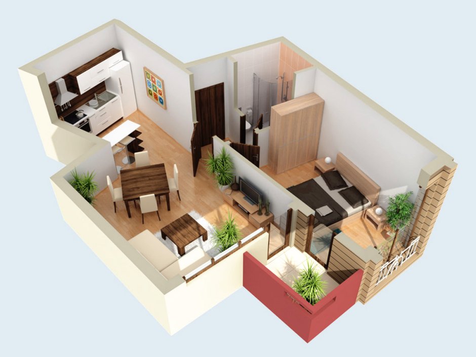 3д планировка двухкомнатной квартиры с лоджиями