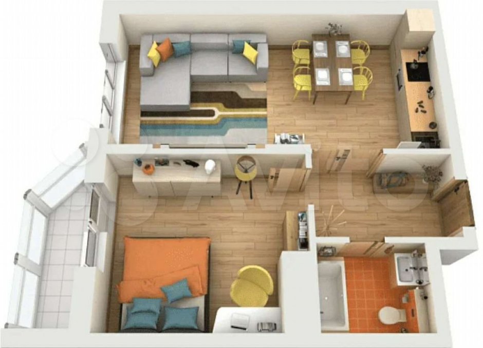 Евродвушка 45 кв м планировка