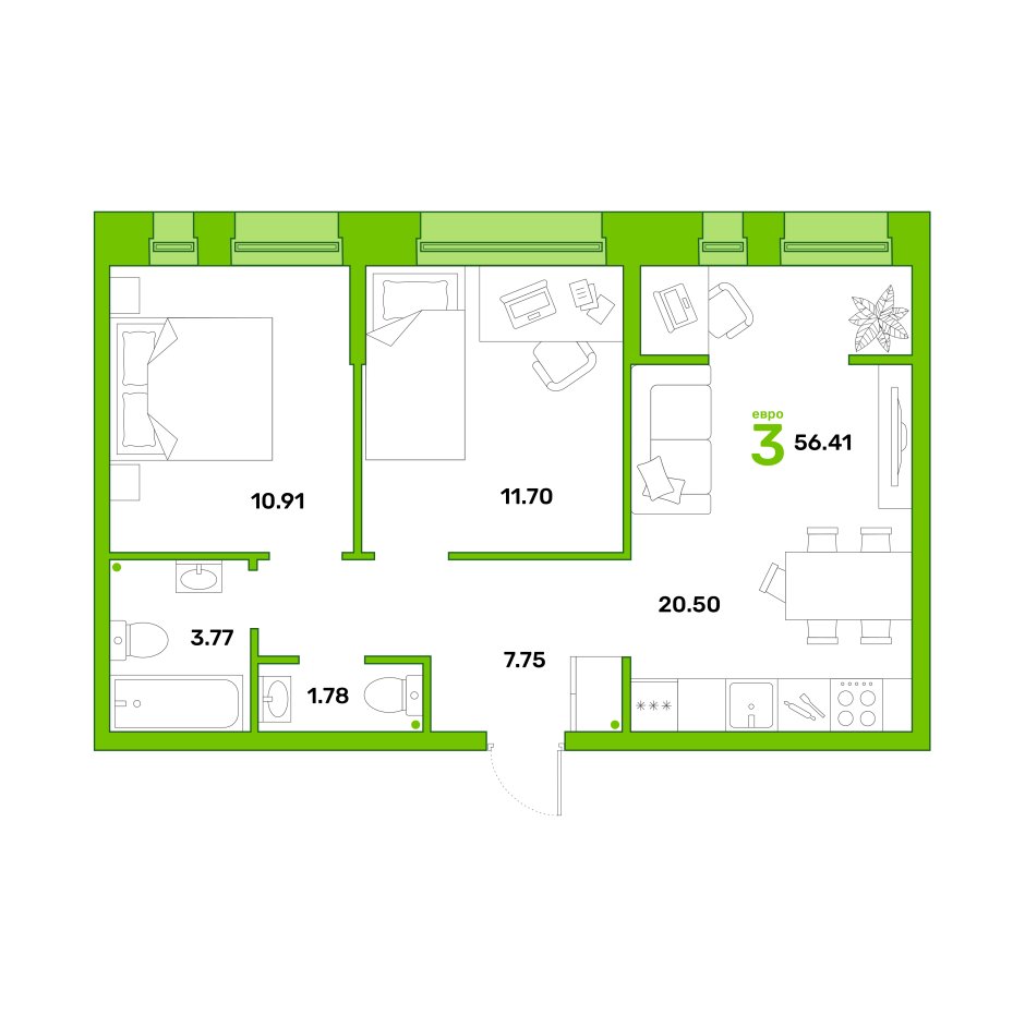 Планировка пик евротрешка 60кв