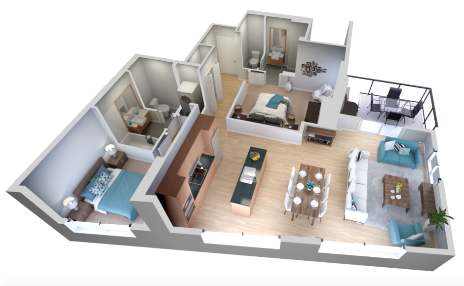 3д планировка 3 комнатной квартиры