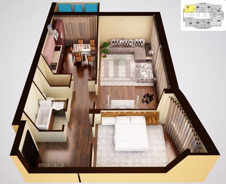 Планировка двухкомнатного домика