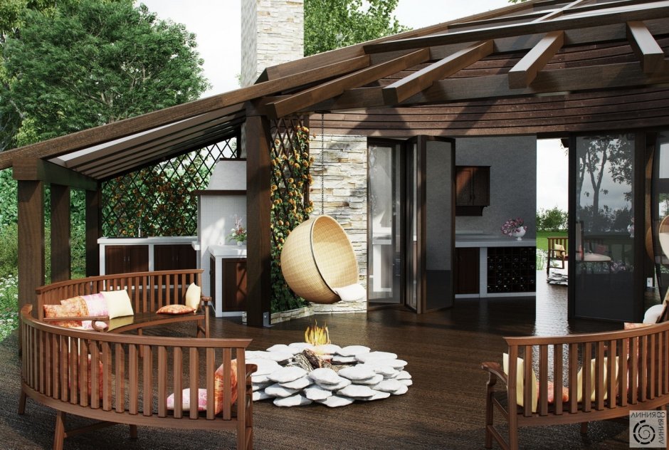 Пергола патио с мангалом