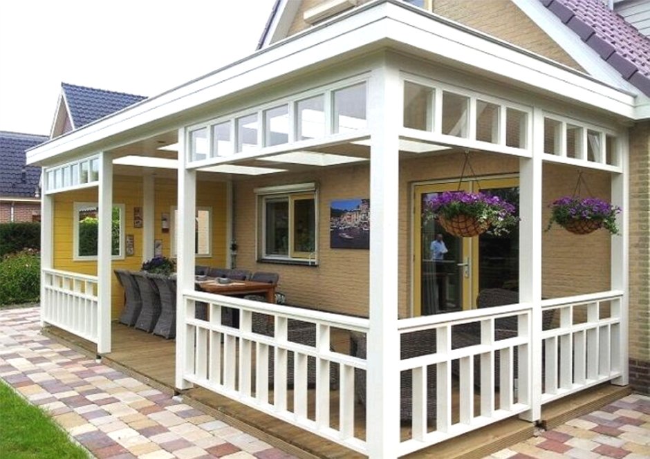 Кирпичная беседка 6х8 застеклённая