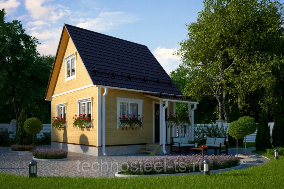 Маленький дачный дом с мансардой