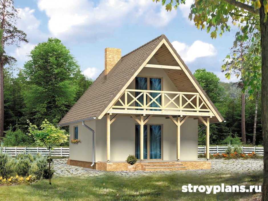 Дом с мансардой и террасой и балконом