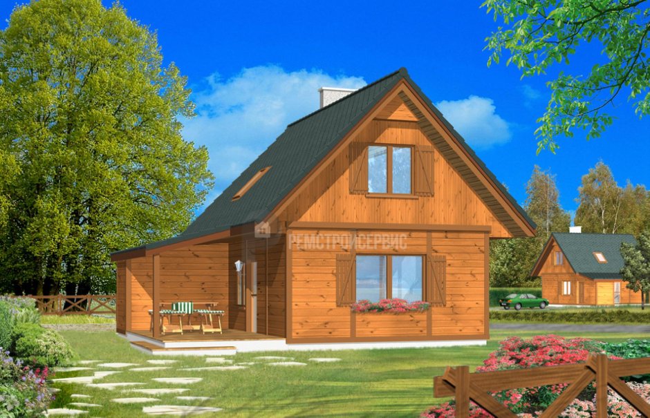Небольшие дачные домики с верандой и мансардой
