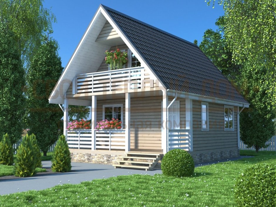 Дом каркасный 6на 8 с террасой