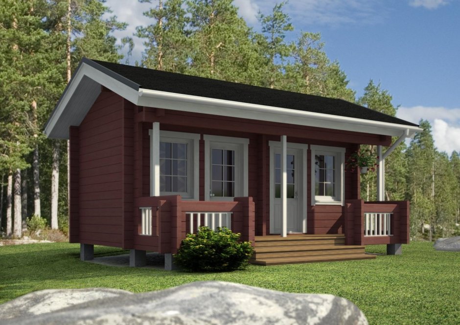 Баня с односкатной крышей и террасой