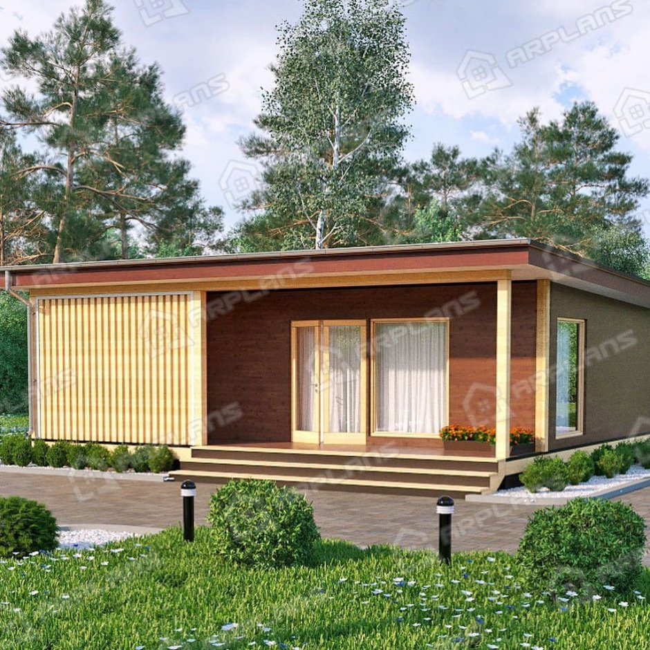 Проект бани с односкатной крышей и террасой