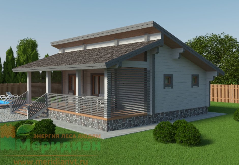 Баня с беседкой под односкатной крышей