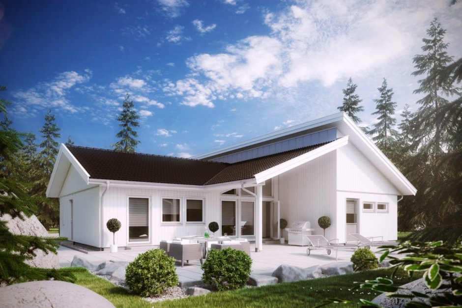 Белый одноэтажный дом
