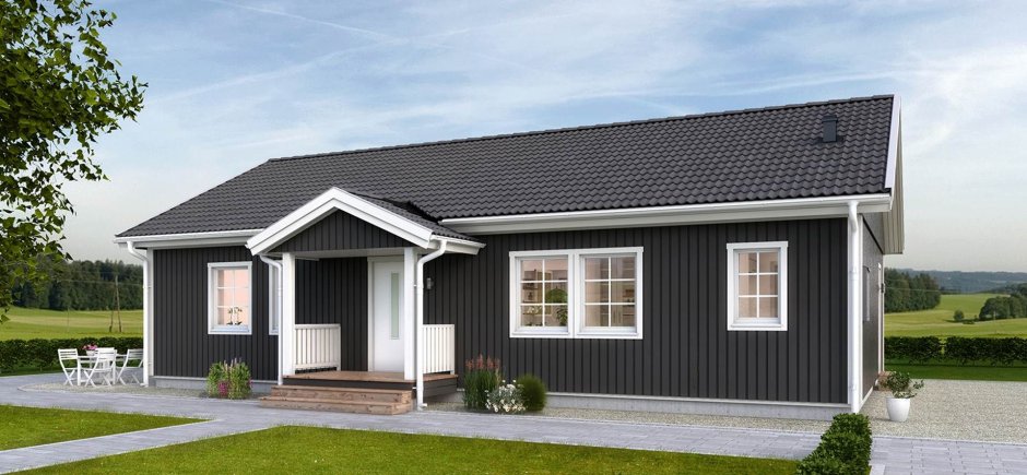 Серый одноэтажный дом