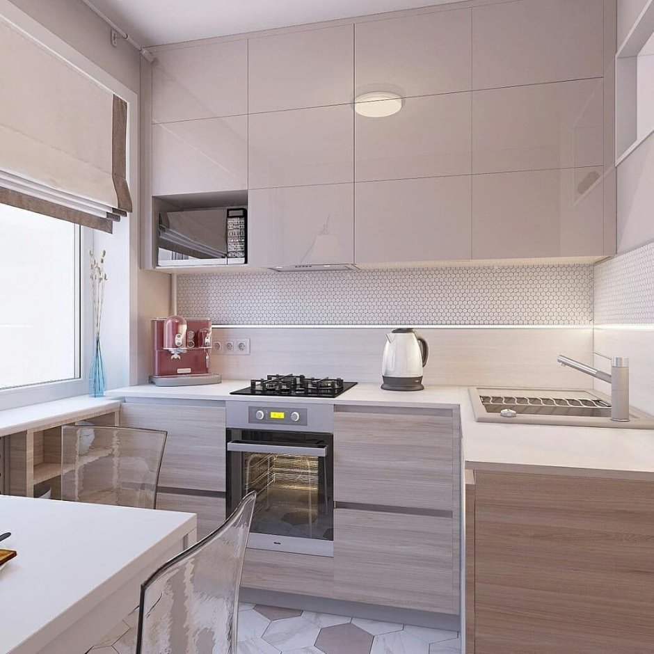 Светлая кухня в хрущевке