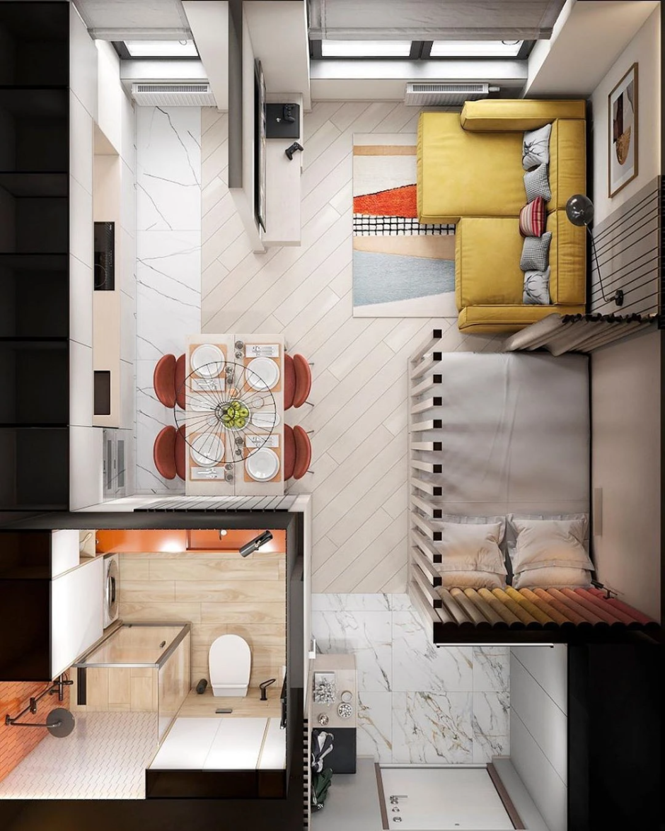 Планировка однокомнатной студии 30 кв.м