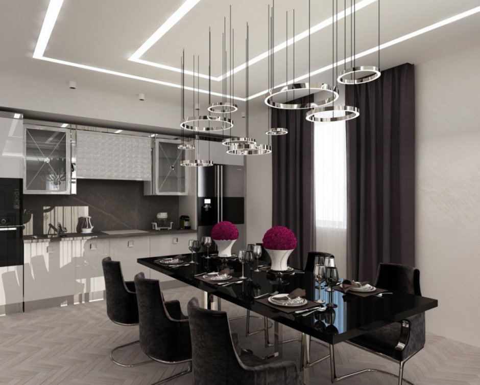 Стильный потолок кухня гостиная