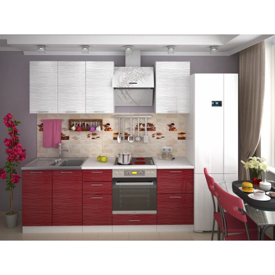 Кухонный гарнитур Валерия м страйп красный