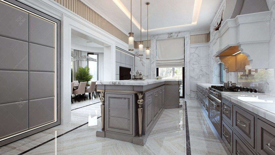 Кухни в сером цвете с деревом