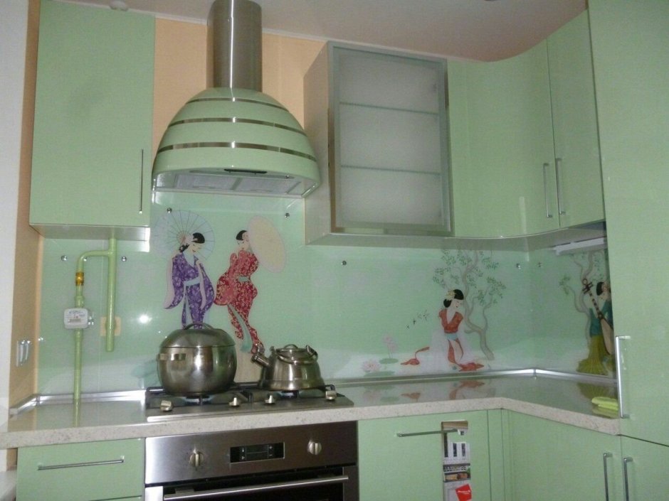 Яркие обои Абстракции для кухни брежневки фото