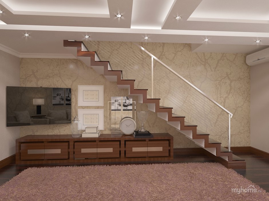 Гостиная с лестницей