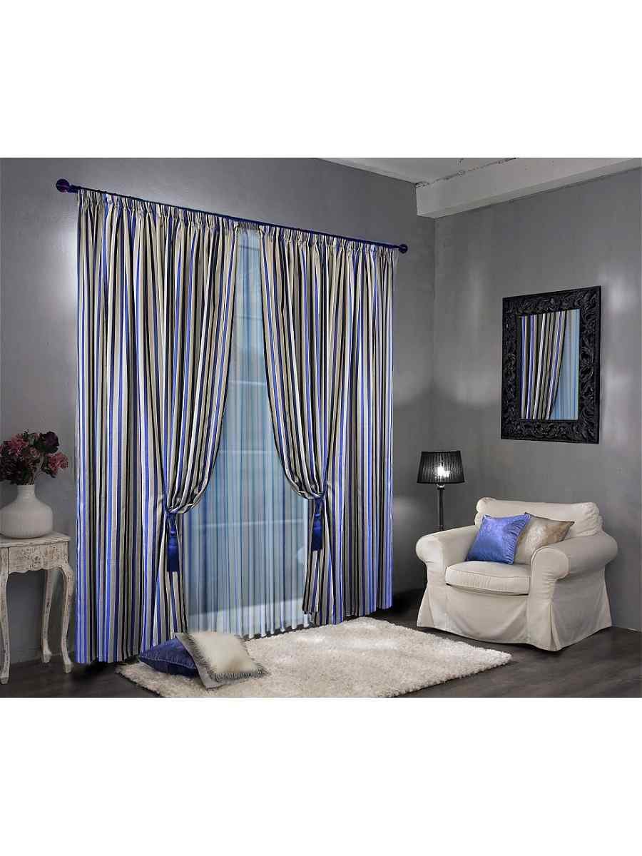 Современные шторы синие с золотым