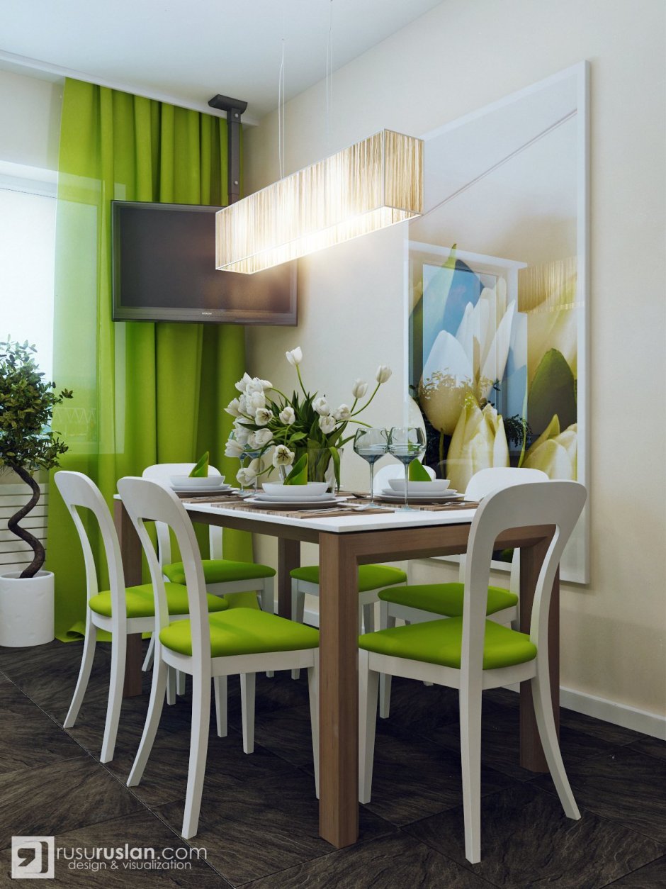 Кухня с зелеными акцентами