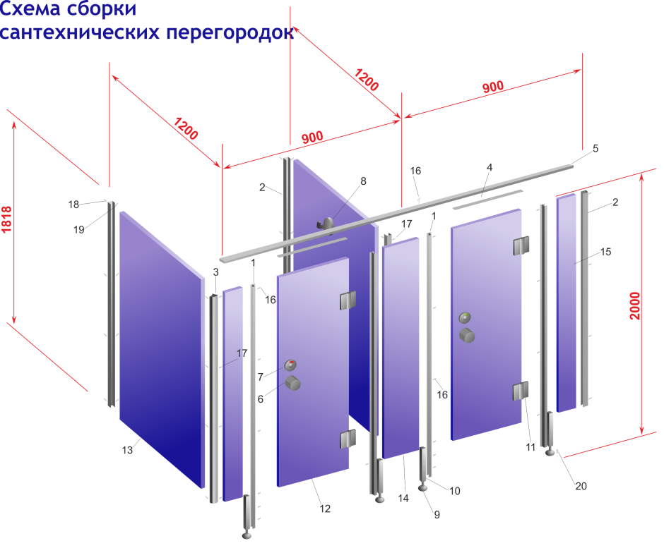 Сантехнические перегородки высота 3м