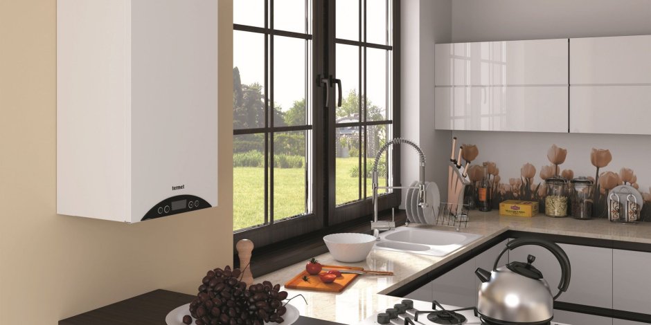 Газовый котел бакси на кухне в интерьере