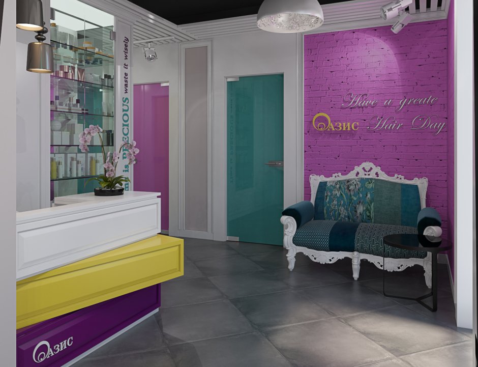 Интерьер салона красоты в розовом цвете