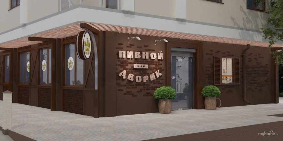 Фасад кафе в стиле лофт