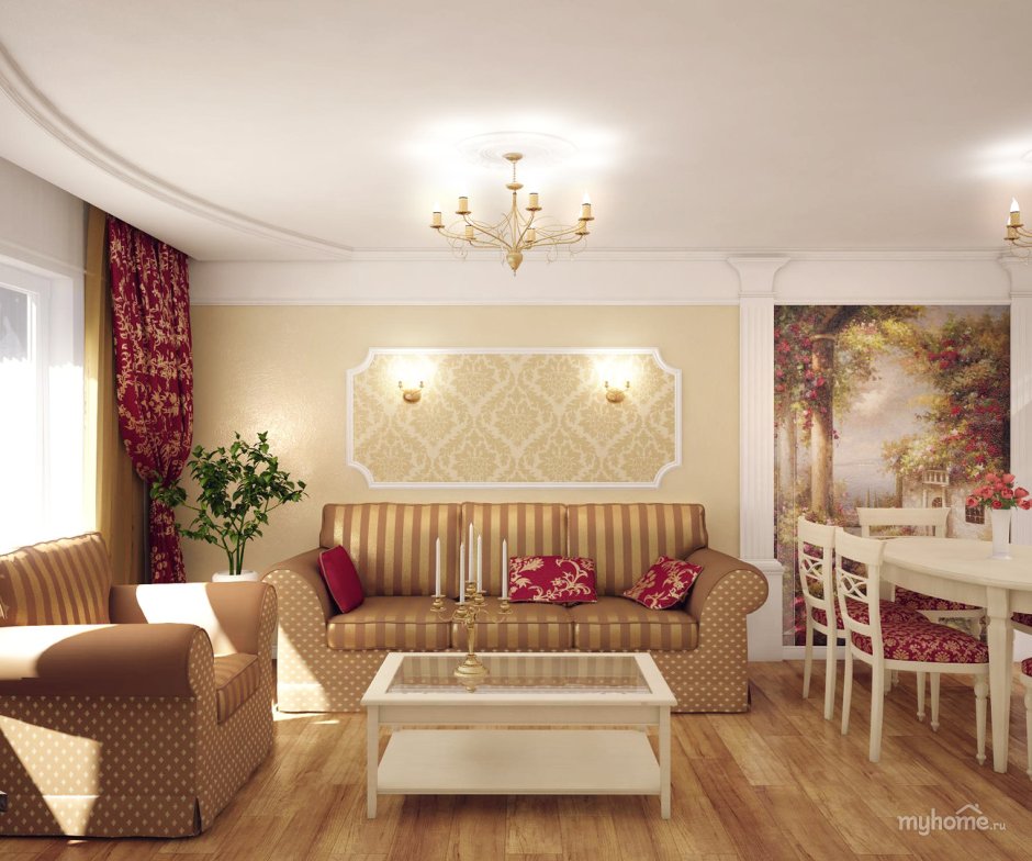Гостиная классический стиль однокомнатная