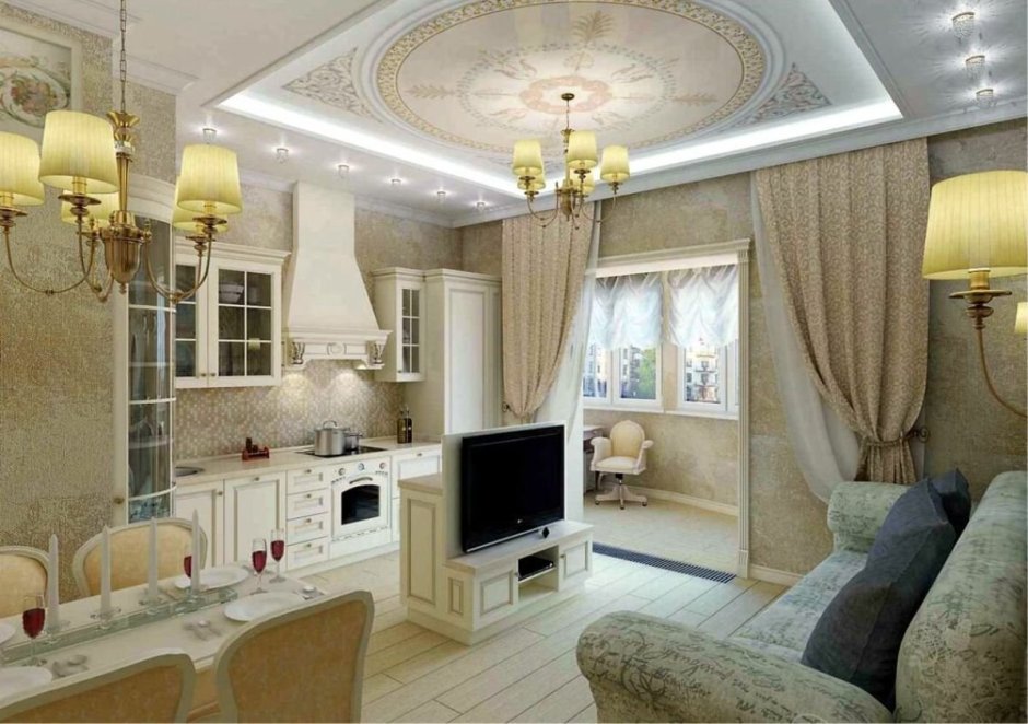 Кухни гостиные в классическом стиле