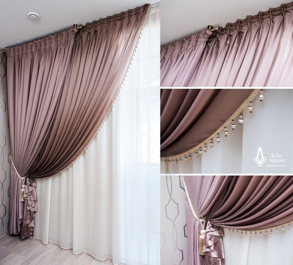 Пыльно розовые шторы в интерьере