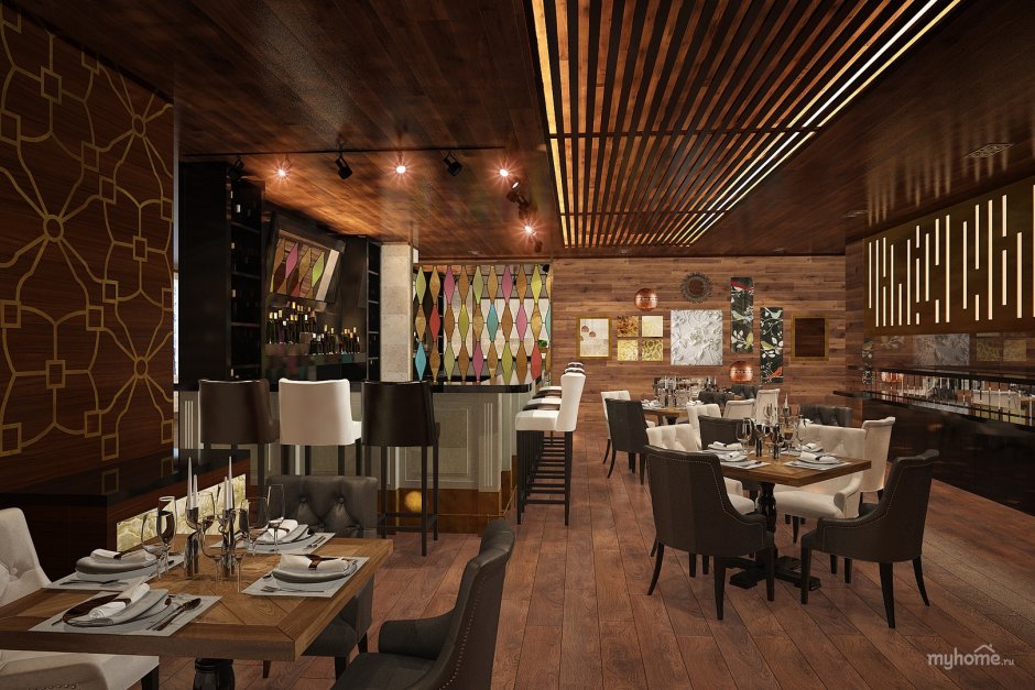 Фиолетовый интерьер кафе в Саратове