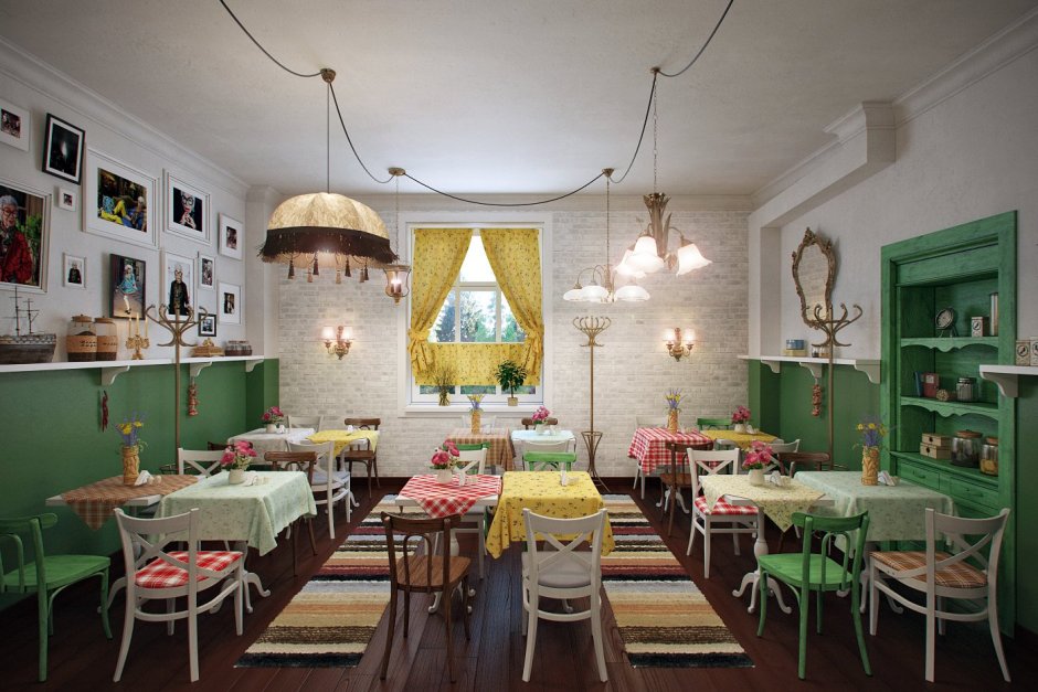 Интерьер кафе в эко стиле