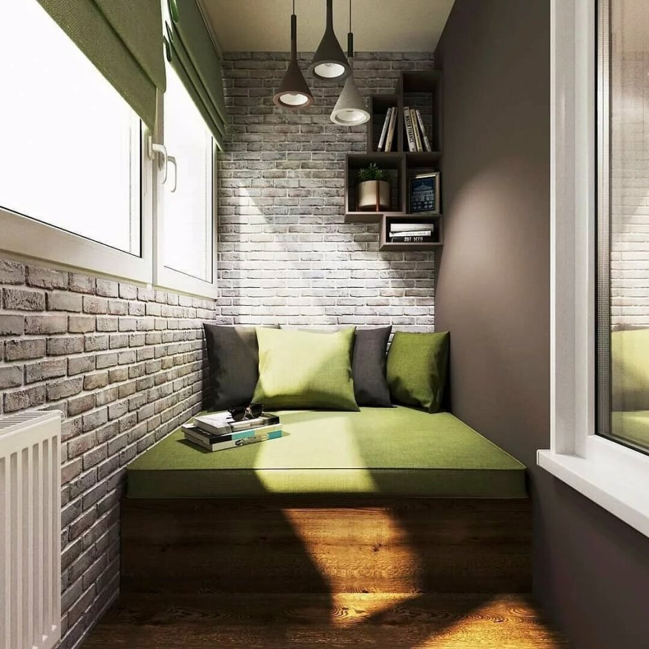 Балкон в стиле лофт белый кирпич