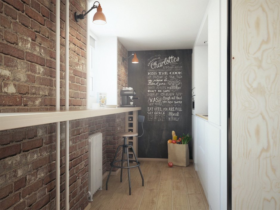 Кирпич в интерьере балкона