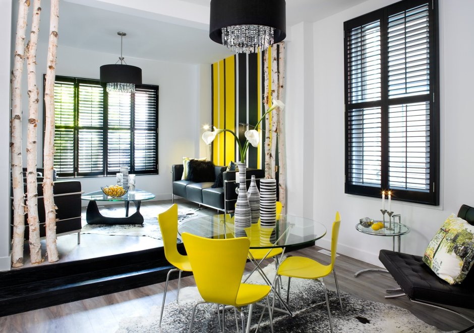 Желто черный интерьер