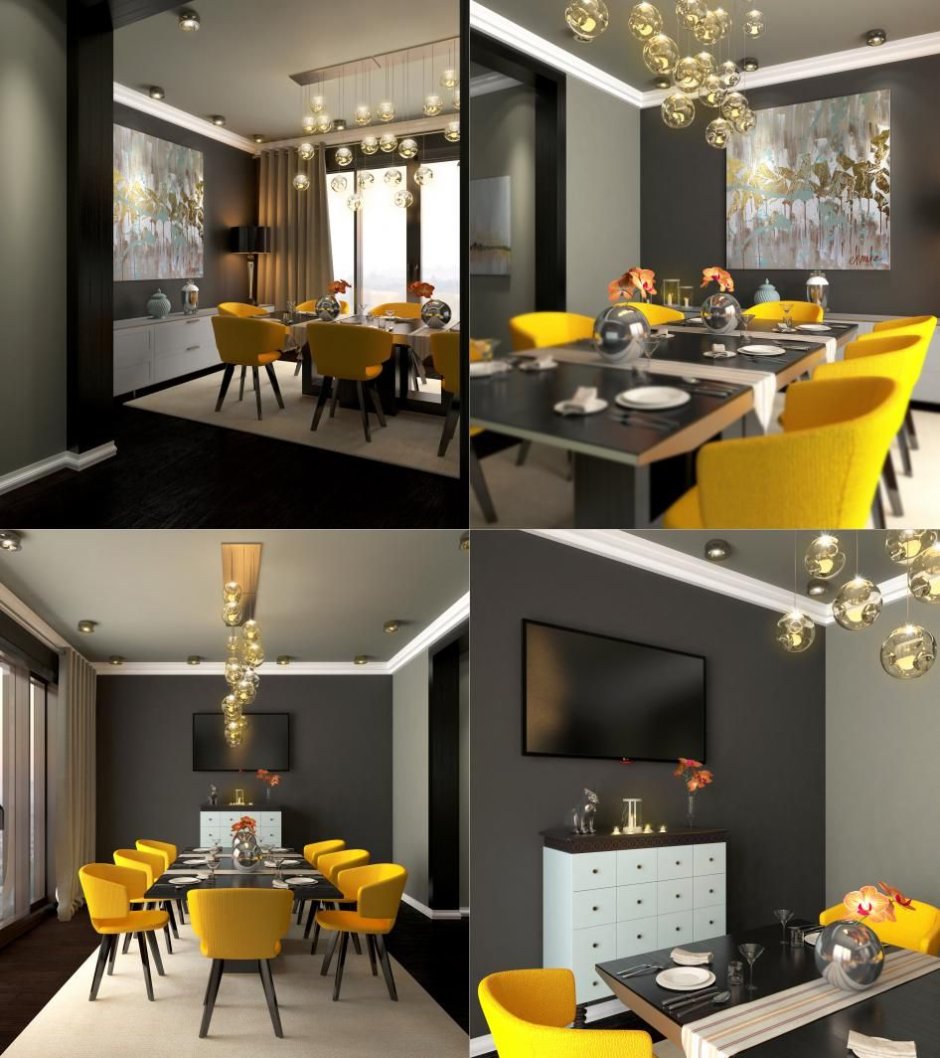 Кухня гостиная в желтых тонах