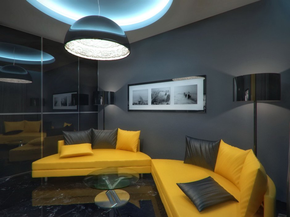 Черно желтый интерьер студии