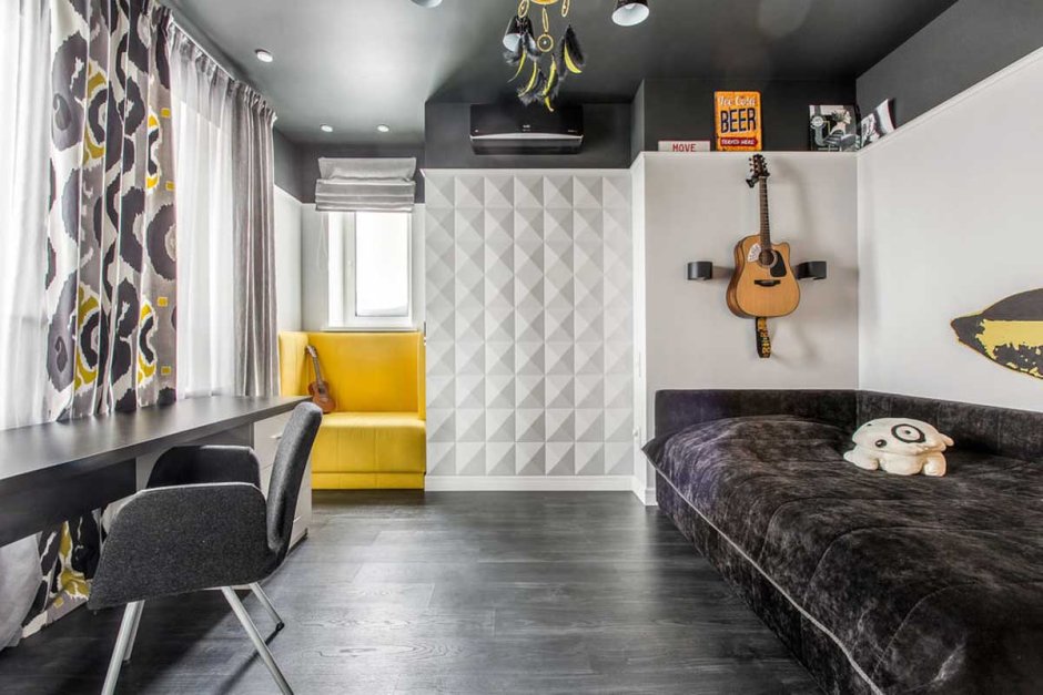 Черный интерьер комнаты для подростка