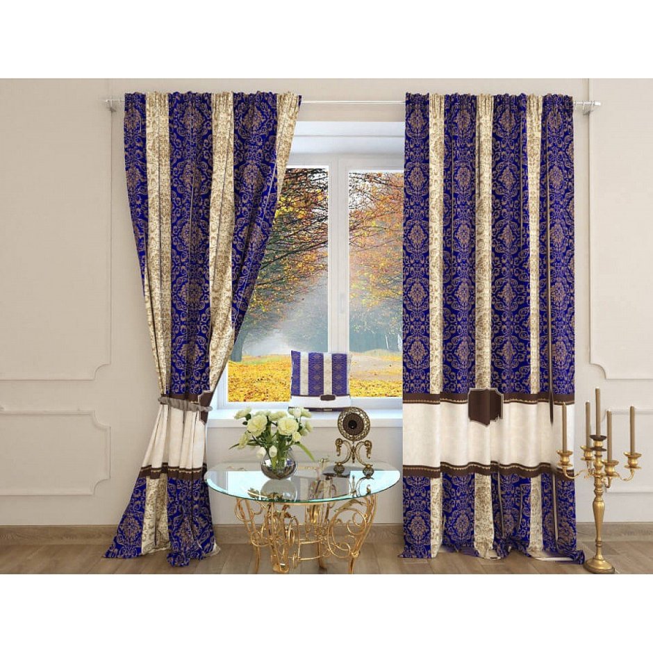 Синие атласные шторы