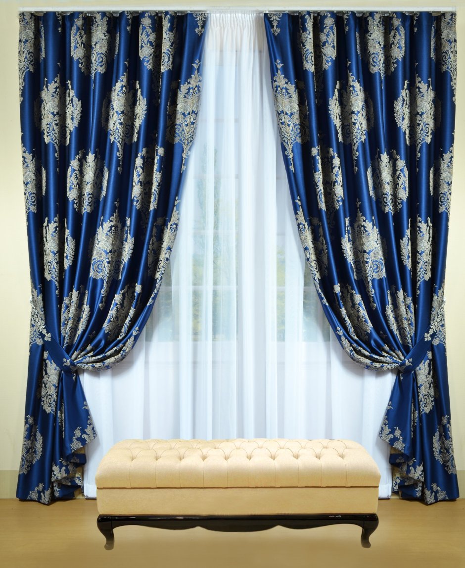 Шторы синие с золотом