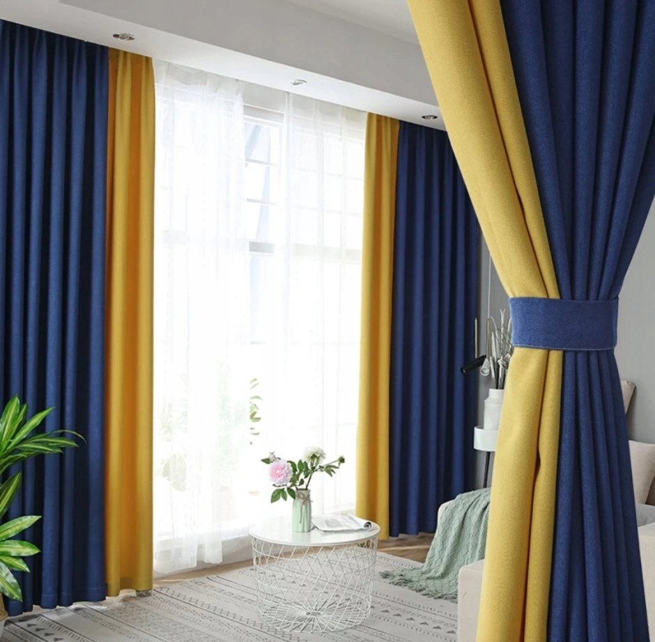 Шторы синие с желтым