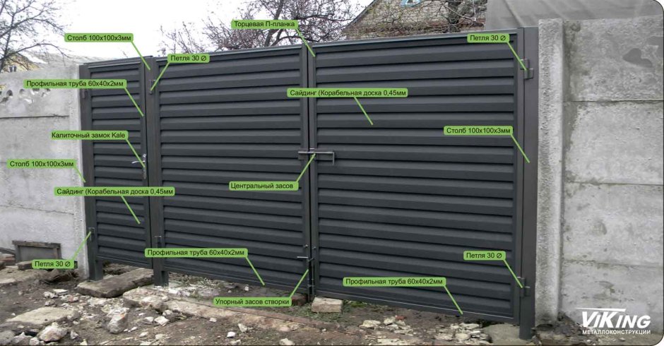 Ворота распашные из металлического сайдинга