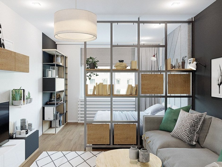 Мебельные перегородки для зонирования пространства в комнате