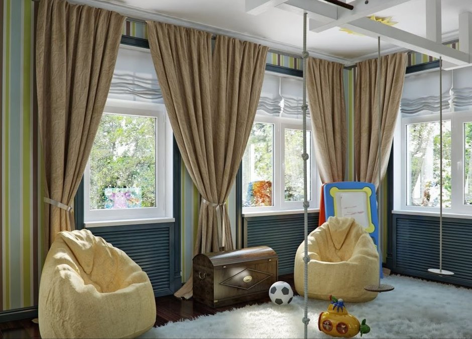 Шторы в комнате с 3 окнами