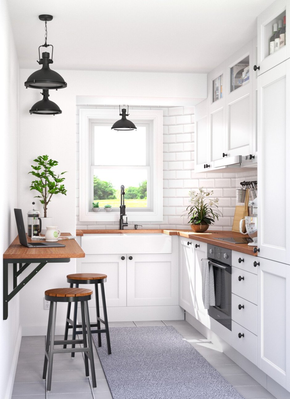 Барная стойка у окна на кухне